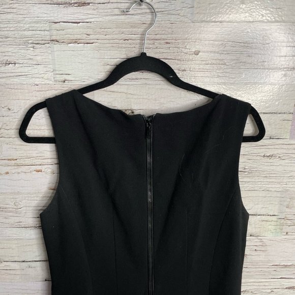 Lafayette 148 black dress midi size 8 virgin wool leather - Picture 10 of 10